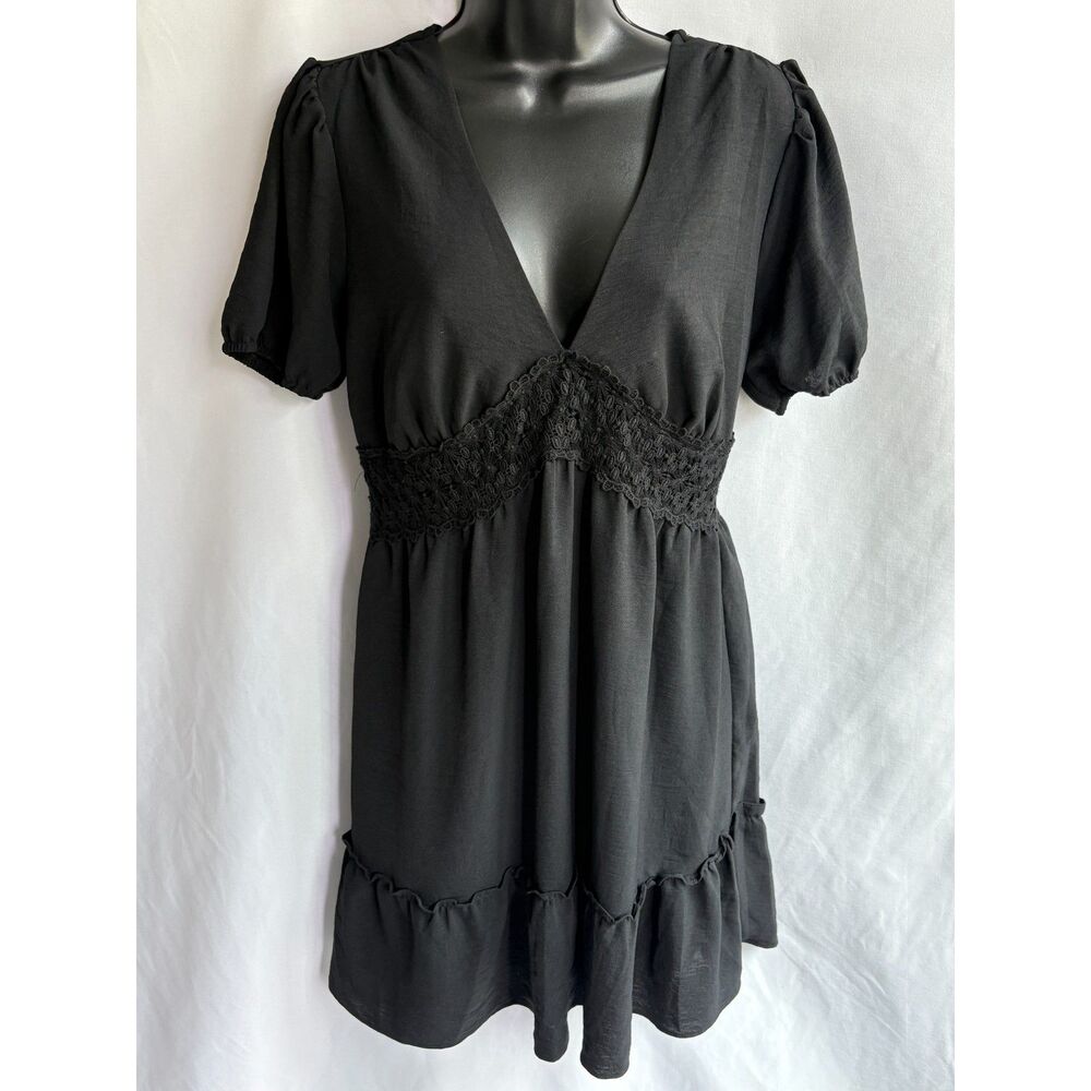 Liberty Love Black Babydoll Dress Romantic Size L Witchy Ruffle Hem Romantic